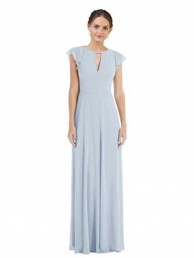Flutter Sleeves Bateau Neck V-Back Soft Chiffon A-Line Formal Evening Dress Online