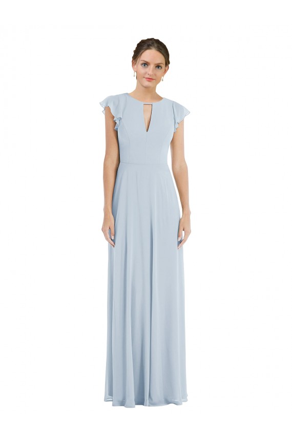 Flutter Sleeves Bateau Neck V-Back Soft Chiffon A-Line Formal Evening Dress Online
