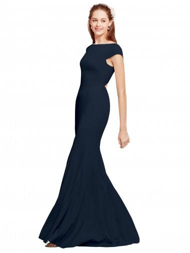 Sleeveless Boat Neck Open Back Stretch Crepe A-Line Formal Evening Dress Online