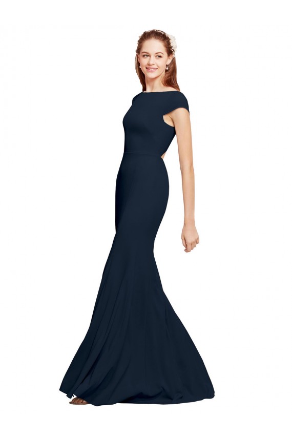 Sleeveless Boat Neck Open Back Stretch Crepe A-Line Formal Evening Dress Online