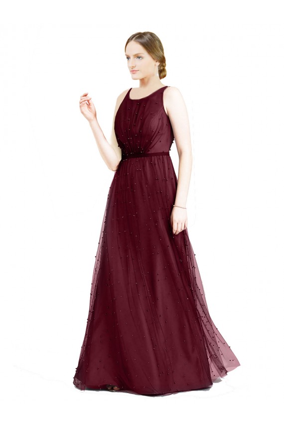 Sleeveless Boat Neck Keyhole Back Tulle A-Line Semi Formal Evening Dress Online