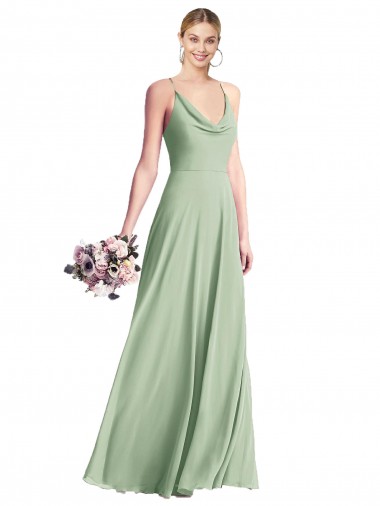 Sleeveless Spaghetti Straps V-Back Chiffon A-Line Evening Dress Online