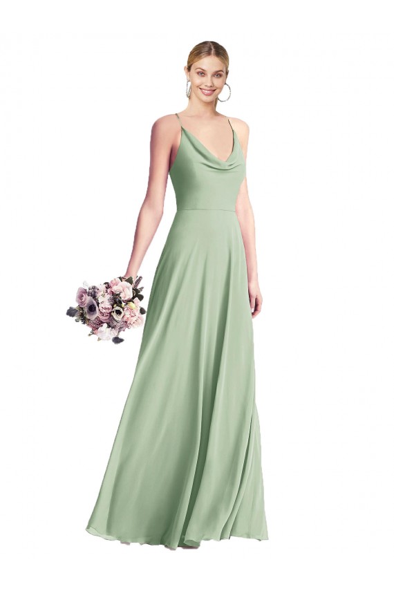Sleeveless Spaghetti Straps V-Back Chiffon A-Line Evening Dress Online