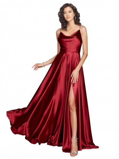 Sleeveless Spaghetti Straps Low Back Silky Satin A-Line Black Tie Evening Gown Online