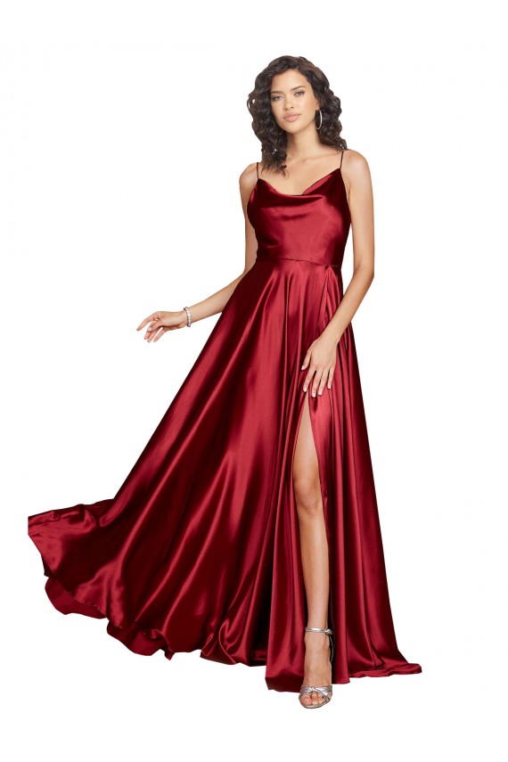 Sleeveless Spaghetti Straps Low Back Silky Satin A-Line Black Tie Evening Gown Online