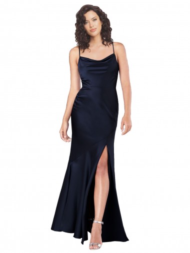 Sleeveless Cowl Neck Silky Satin A-Line Black Tie Evening Dress Online