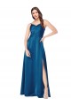 Sleeveless Peacock Blue Spaghetti Straps Low Back Silky Satin A-Line Formal Evening Dress Online