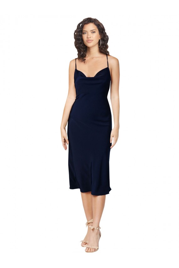Sleeveless Spaghetti Straps Criss Cross Open Back Silky Satin A-Line Formal Evening Dress Online