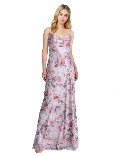 Sleeveless Cowl Neck Stretch Satin & Floral A-Line Formal Evening Dress Online