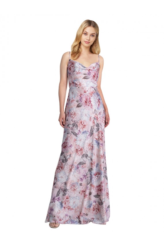 Sleeveless Cowl Neck Stretch Satin & Floral A-Line Formal Evening Dress Online