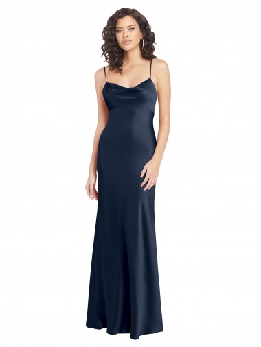 Sleeveless Cowl Neck Open Back Stretch Satin A-Line Black Tie Evening Dress Online