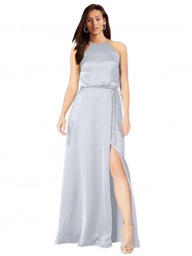 Sleeveless Halter Neck Low Back Silky Satin A-Line Formal Evening Dress Online