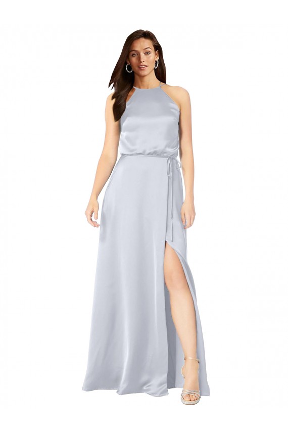 Sleeveless Halter Neck Low Back Silky Satin A-Line Formal Evening Dress Online