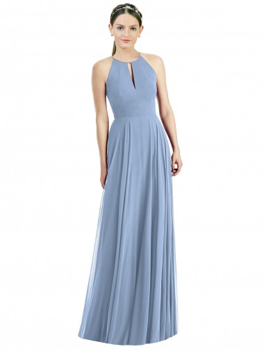 Sleeveless Halter Neck Soft Chiffon A-Line Semi Formal Evening Dress Online