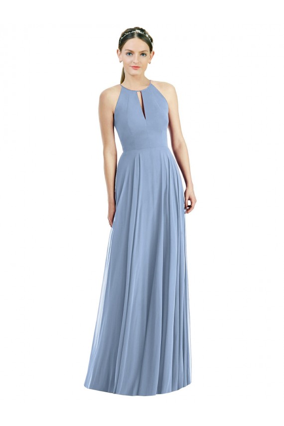 Sleeveless Halter Neck Soft Chiffon A-Line Semi Formal Evening Dress Online