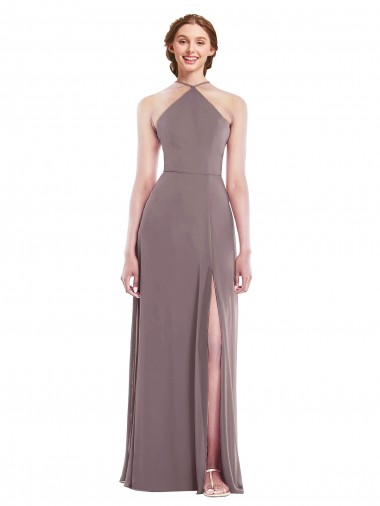 Sleeveless Halter Neck Low Back Soft Chiffon A-Line Formal Evening Dress Online
