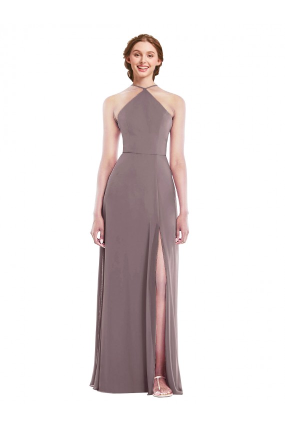 Sleeveless Halter Neck Low Back Soft Chiffon A-Line Formal Evening Dress Online