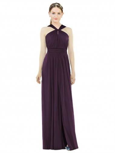Sleeveless Halter Neck V-Back Soft Chiffon A-Line Semi Formal Evening Dress Online