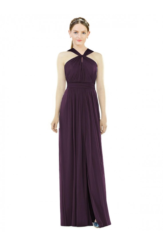 Sleeveless Halter Neck V-Back Soft Chiffon A-Line Semi Formal Evening Dress Online