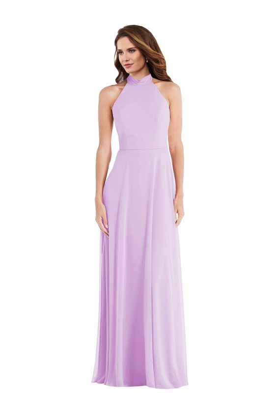Sleeveless Halter Neck Low Back Soft Chiffon A-Line Semi Formal Evening Dress Online