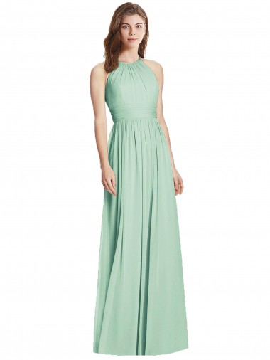 Sleeveless Halter Neck Open Back Soft Chiffon A-Line Semi Formal Evening Dress Online