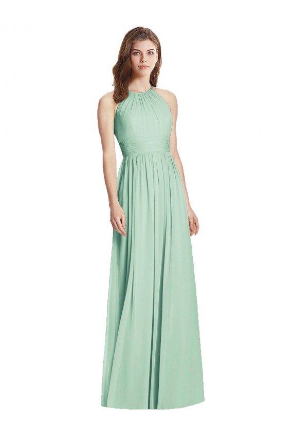 Sleeveless Halter Neck Open Back Soft Chiffon A-Line Semi Formal Evening Dress Online