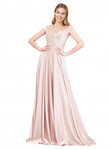 Sleeveless Off the Shoulder Satin A-Line Formal Evening Dress Online