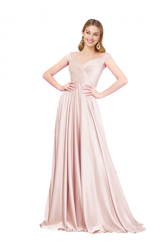 Sleeveless Off the Shoulder Satin A-Line Formal Evening Dress Online
