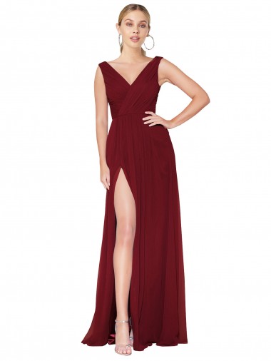 Sleeveless V-Neck V-Back Soft Chiffon A-Line Black Tie Evening Dress Online