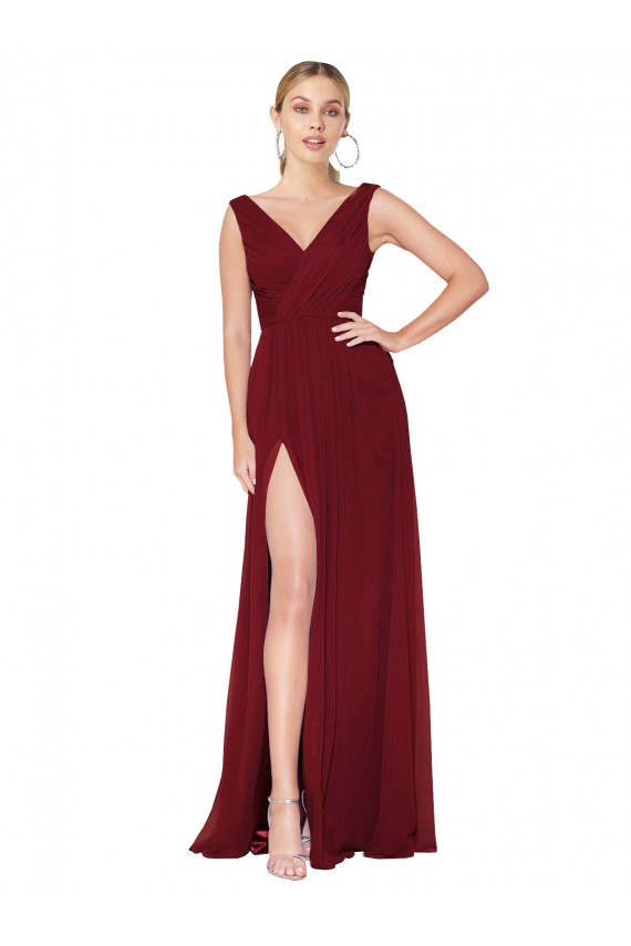 Sleeveless V-Neck V-Back Soft Chiffon A-Line Black Tie Evening Dress Online