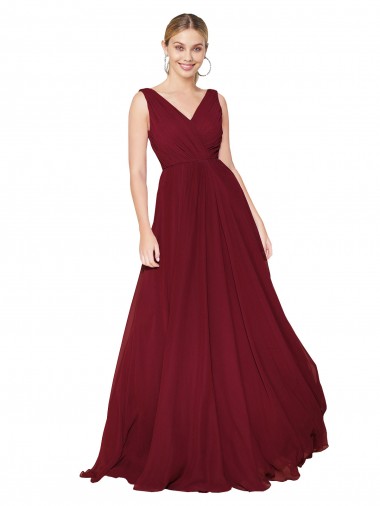 Sleeveless Burgundy V-Neck V-Back Soft Chiffon A-Line Formal Dress Online