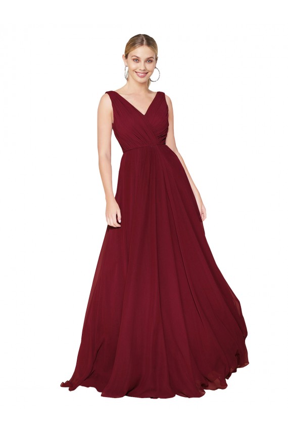 Sleeveless Burgundy V-Neck V-Back Soft Chiffon A-Line Formal Dress Online
