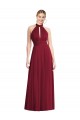 Sleeveless Burgundy Halter Neck Open Back Soft Chiffon A-Line Semi Formal Evening Dress Online