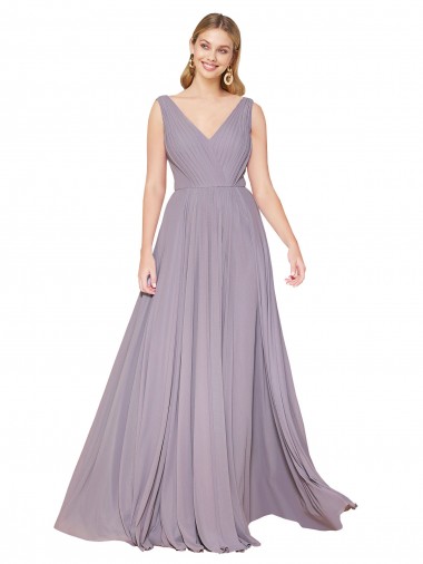 Sleeveless Dusty Rose V-Neck V-Back Soft Chiffon A-Line Formal Evening Dress Online