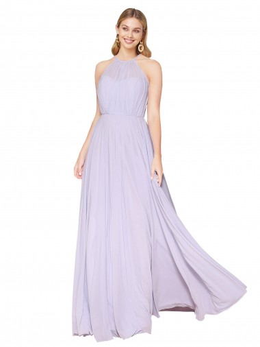 Sleeveless Halter Neck Soft Chiffon A-Line Formal Evening Dress Online