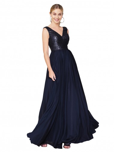 Sleeveless V-Neck V-Back Soft Chiffon & Sequin A-Line Semi Formal Evening Dress Online