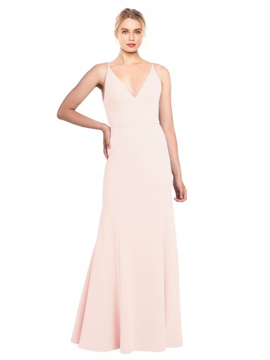 Sleeveless Pink V-Neck V-Back Stretch Crepe A-Line Formal Evening Dress Online