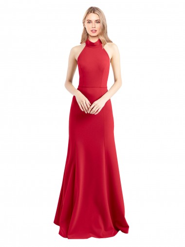 Sleeveless Halter Neck Open Back Stretch Crepe A-Line Formal Evening Dress Online