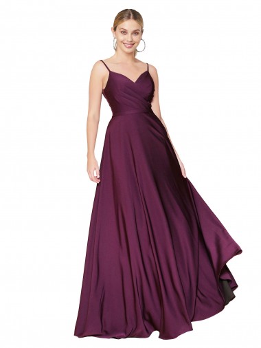 Sleeveless Spaghetti Straps V-Back Stretch Crepe A-Line Formal Evening Dress Online