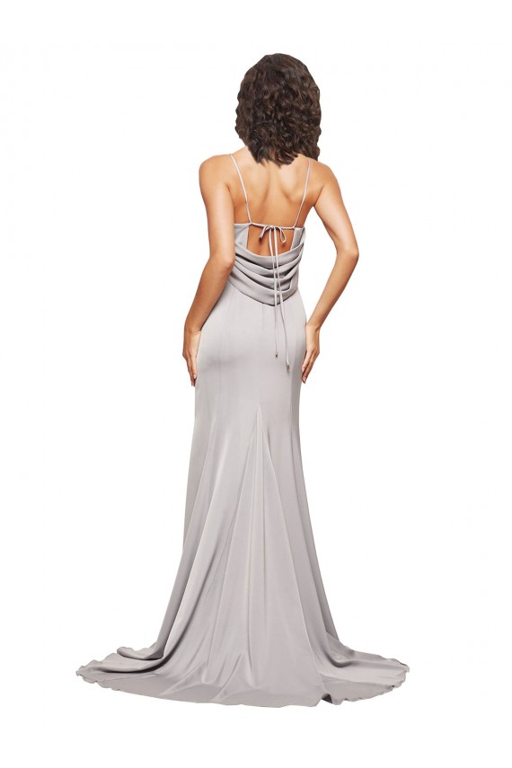 Sleeveless High Neck Low Back Stretch Satin A-Line Formal Evening Dress Online