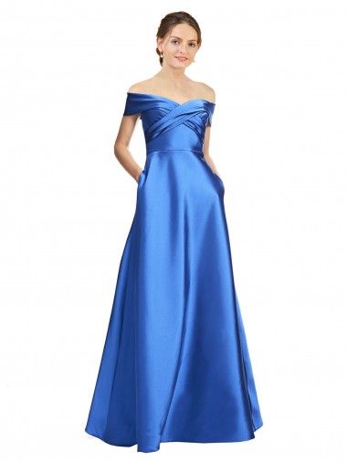 Sleeveless Off the Shoulder Satin A-Line Black Tie Evening Dress Online