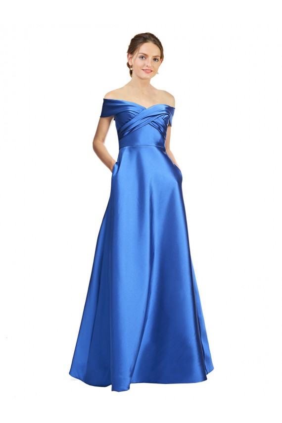Sleeveless Off the Shoulder Satin A-Line Black Tie Evening Dress Online