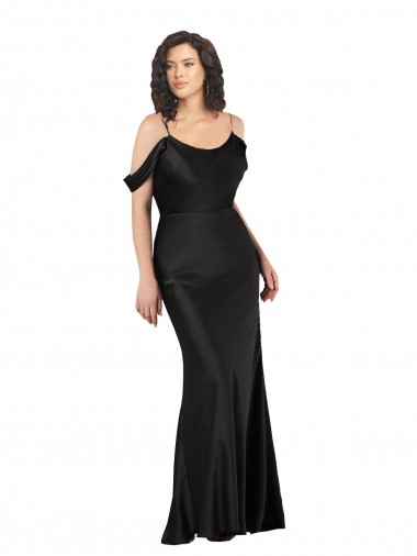 Sleeveless Black Off the Shoulder Low Back Silky Satin A-Line Formal Dress Online