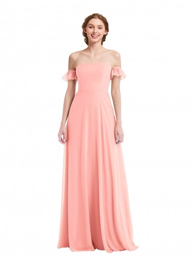 Flutter Sleeves Off the Shoulder Soft Chiffon A-Line Semi Formal Evening Dress Online