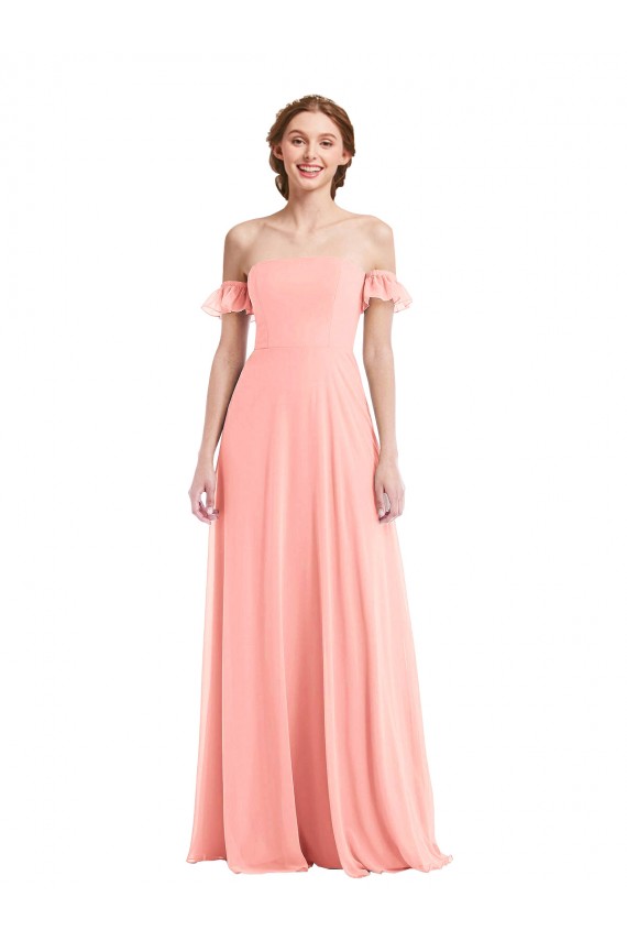 Flutter Sleeves Off the Shoulder Soft Chiffon A-Line Semi Formal Evening Dress Online