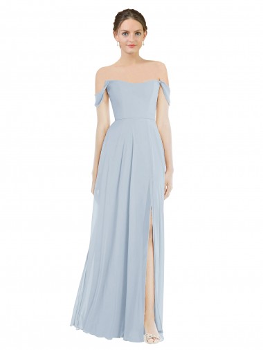 Flounce Sleeves Off the Shoulder Soft Chiffon A-Line Semi Formal Evening Dress Online