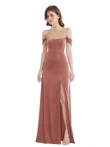 Sleeveless Cinnamon Rose Off the Shoulder Stretch Velvet A-Line Semi Formal Evening Dress Online