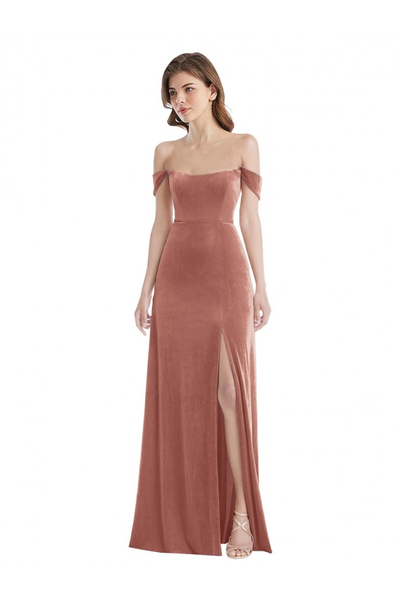 Sleeveless Cinnamon Rose Off the Shoulder Stretch Velvet A-Line Semi Formal Evening Dress Online