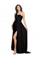 Sleeveless Black One Shoulder Silky Satin A-Line Black Tie Evening Dress Online