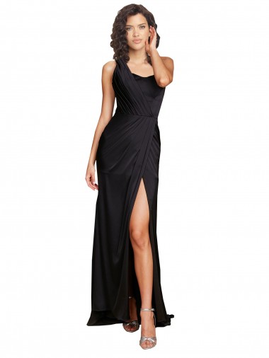 Sleeveless One Shoulder Silky Satin A-Line Evening Dress Online